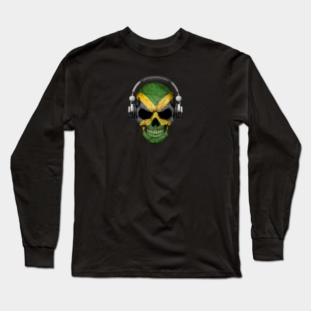 Dark Skull Deejay with Jamaican Flag Long Sleeve T-Shirt by jeffbartels